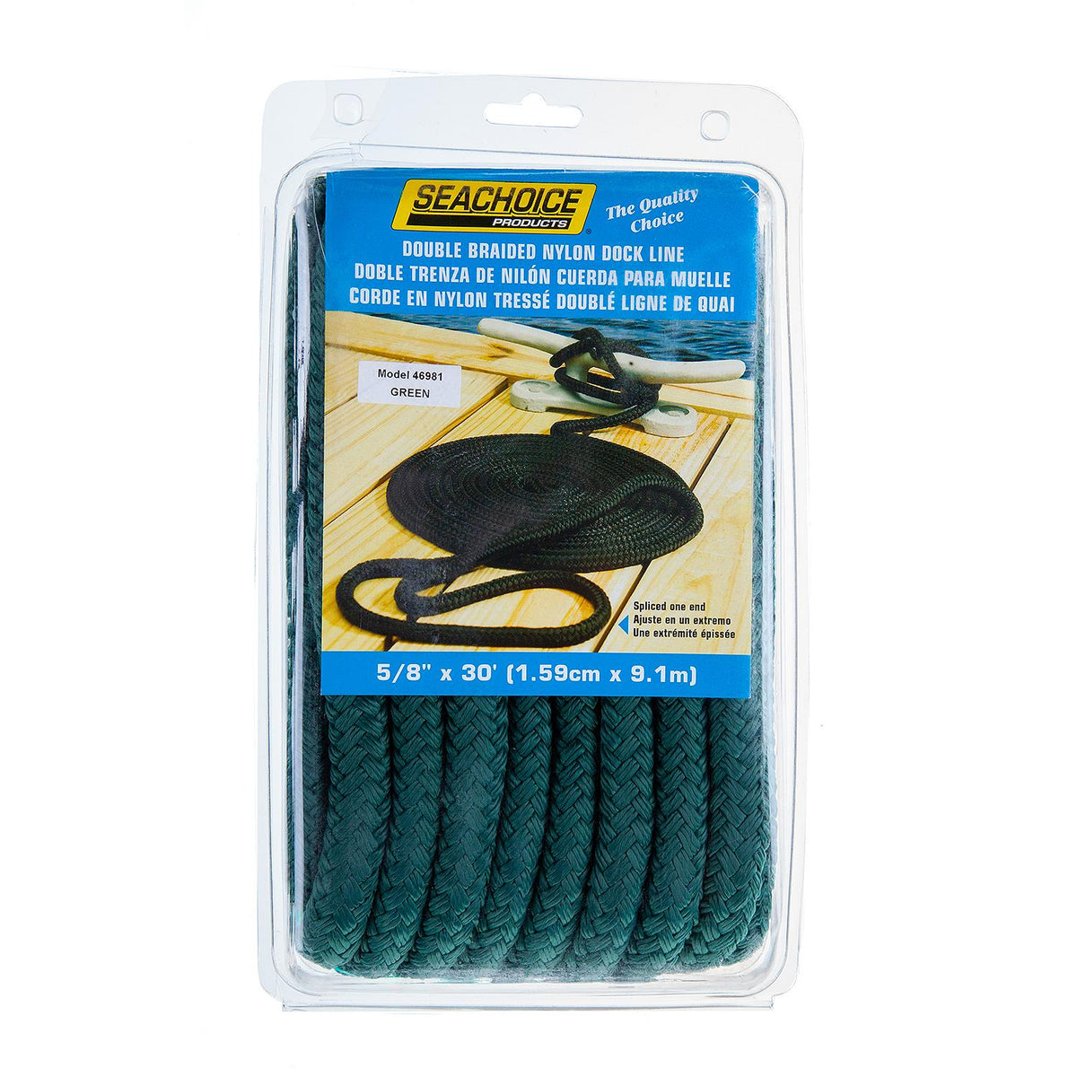 Seachoice 46981 Double-Braid Nylon Dock Line w/ Eye Splice, Pre-Shrunk, Heat Stabilized, 5/8 In. X 30 Ft., Forest Green -Modern Boat Sales & Service