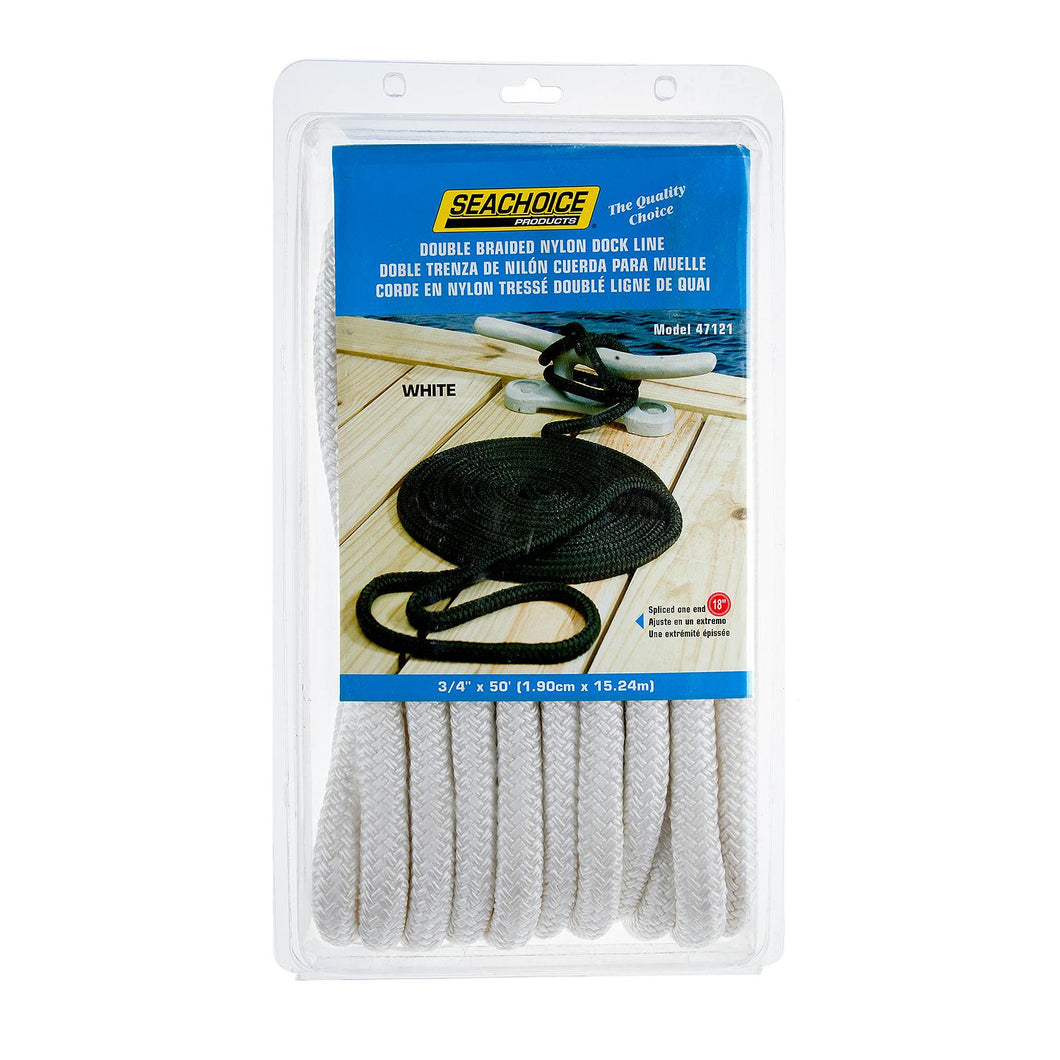 Seachoice Double-Braid Nylon Dock Line w/ Eye Splice, Pre-Shrunk, Heat Stabilized, 3/4 In. X 50 Ft., White Default Title -Modern Boat Sales & Service