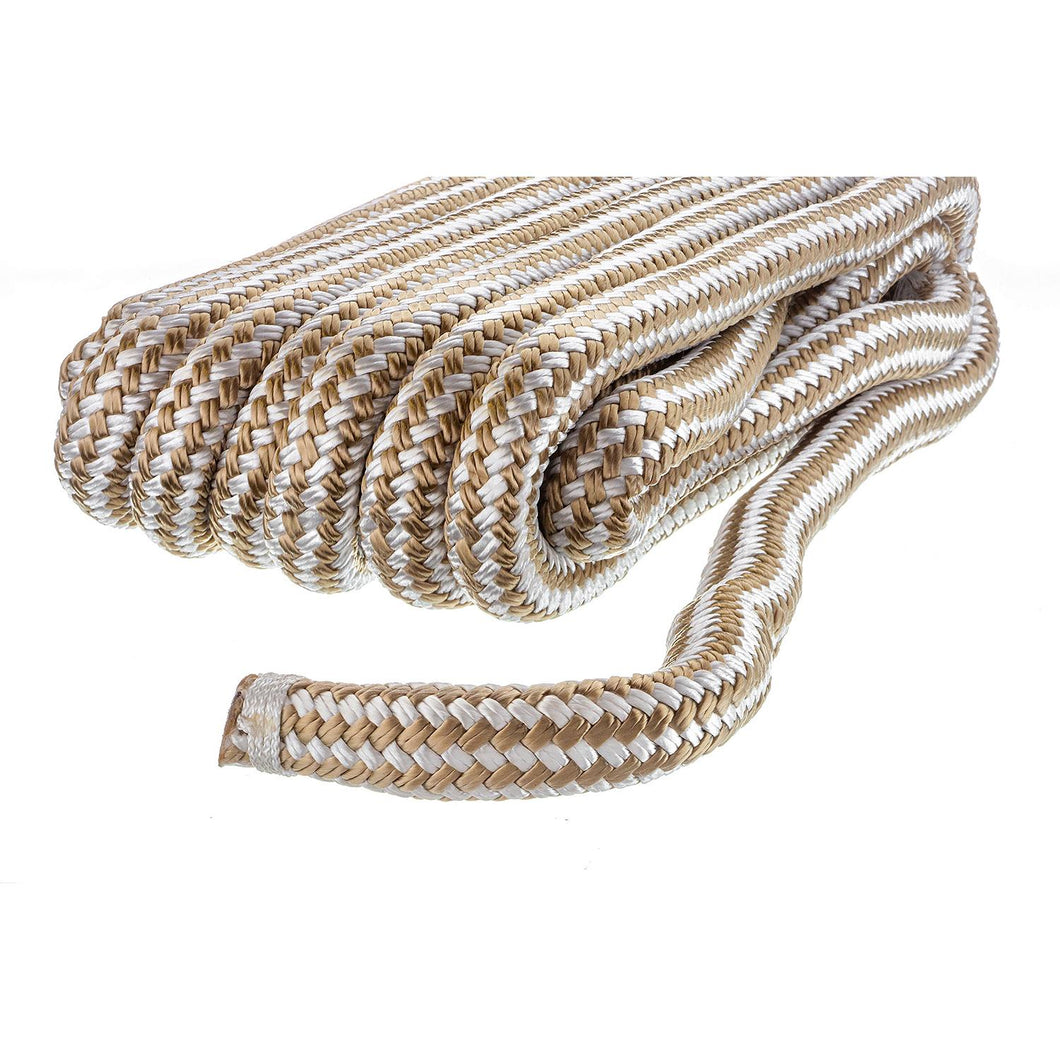 Seachoice Double-Braid Nylon Dock Line w/ Eye Splice, Pre-Shrunk, Heat Stabilized, 3/4 In. X 25 Ft., Gold White Default Title -Modern Boat Sales & Service
