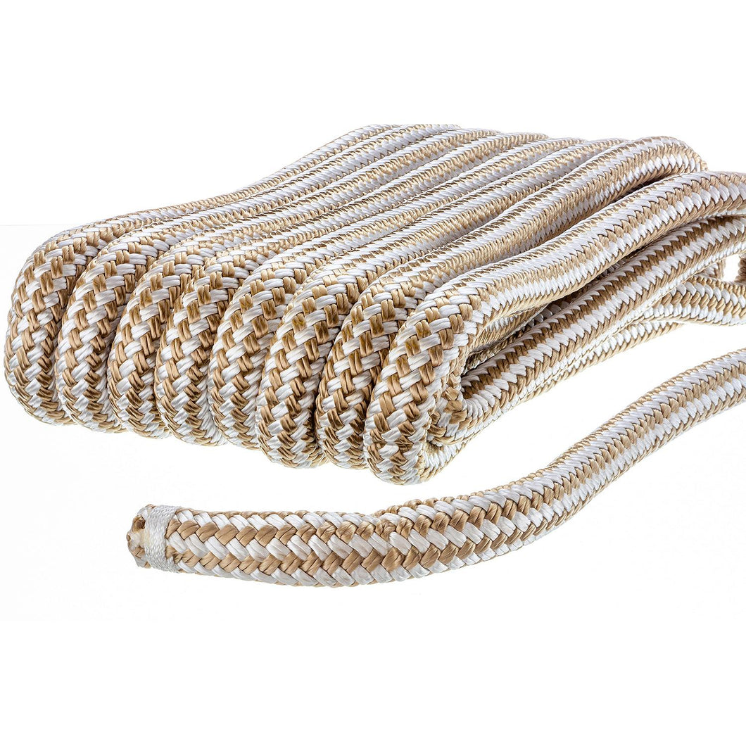 Seachoice Double-Braid Nylon Dock Line w/ Eye Splice, Pre-Shrunk, Heat Stabilized, 3/4 In. X 35 Ft., Gold White Default Title -Modern Boat Sales & Service