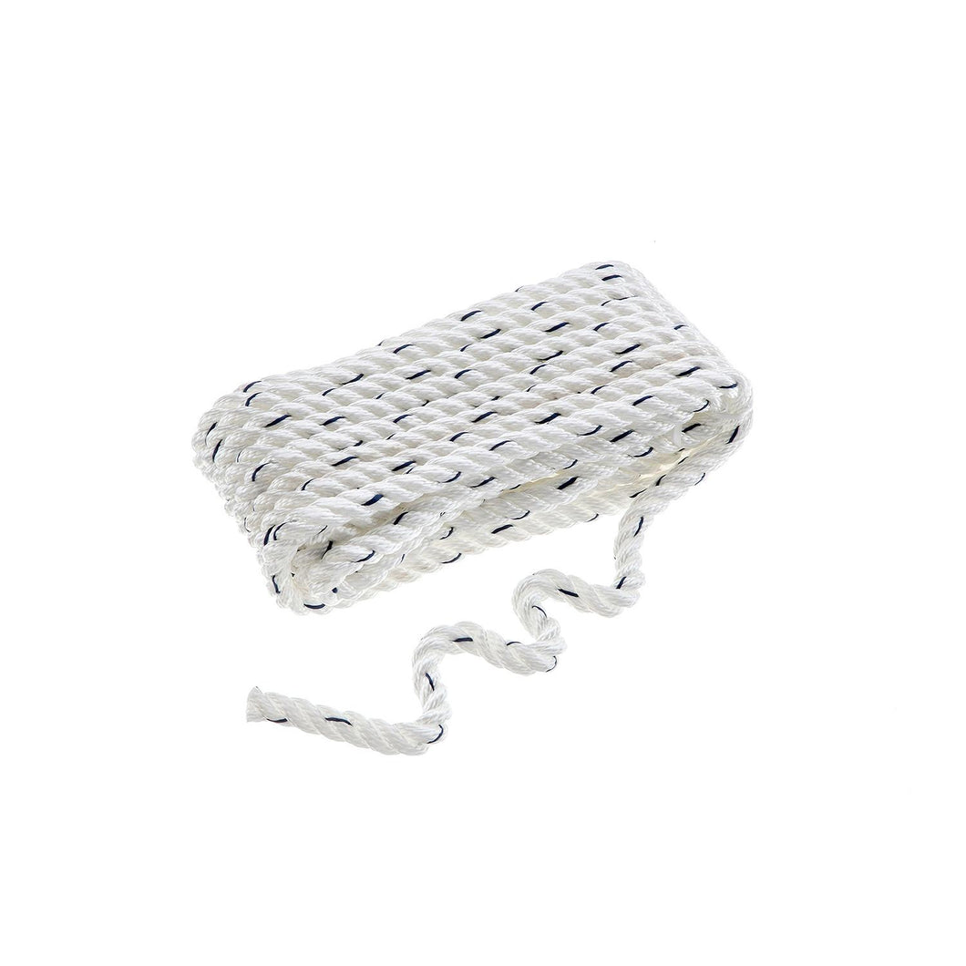 Seachoice Premium 3-Strand Twisted Nylon Dock Line With Tracer, White w/Blue Tracer, 3/8-Inch x 20 Feet, 10-Inch Eye Splice Default Title -Modern Boat Sales & Service