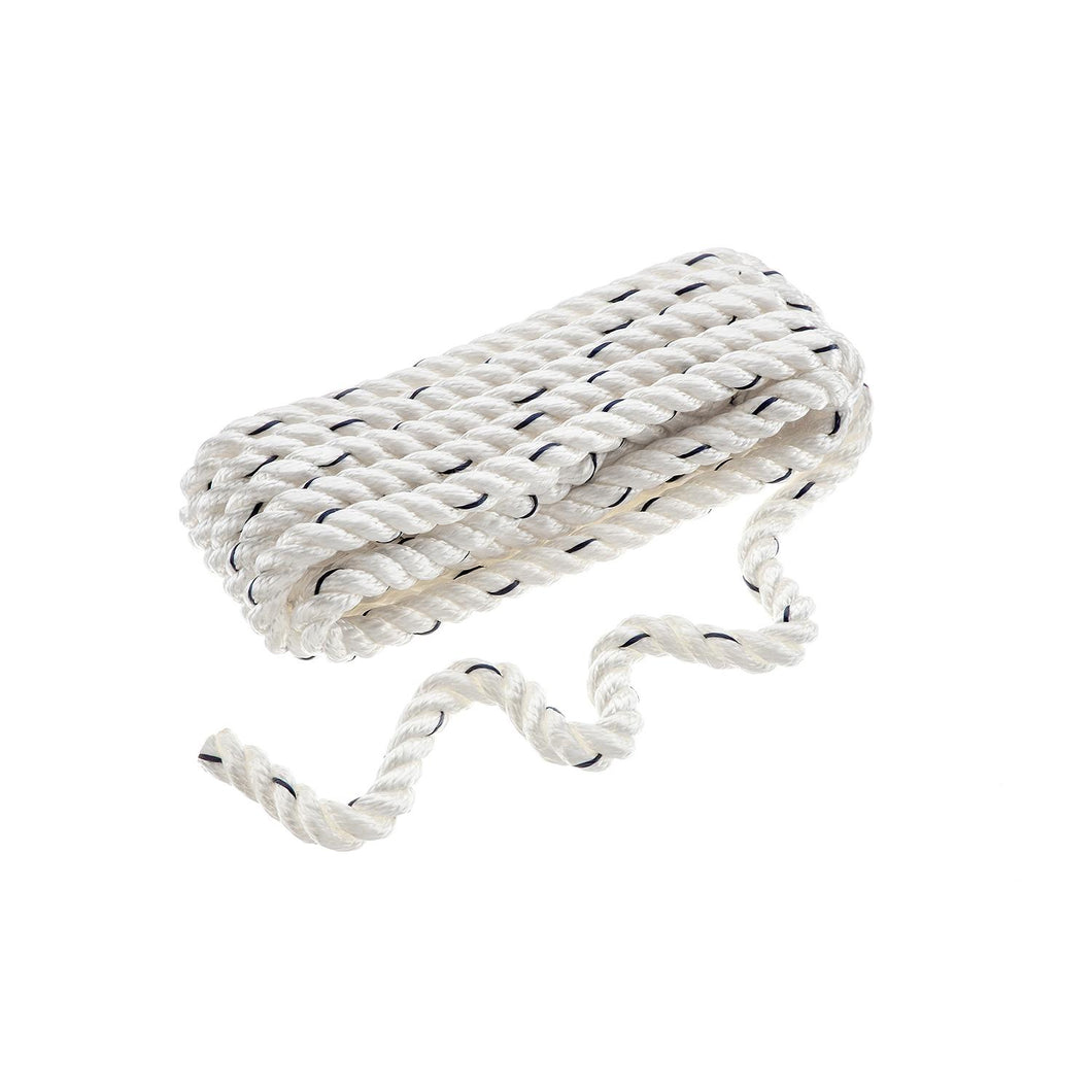 Seachoice Boat Anchor Line Rope, 3-Strand Twisted, Nylon, White with Blue Tracer, 1/2 In. X 15 Ft. Default Title -Modern Boat Sales & Service