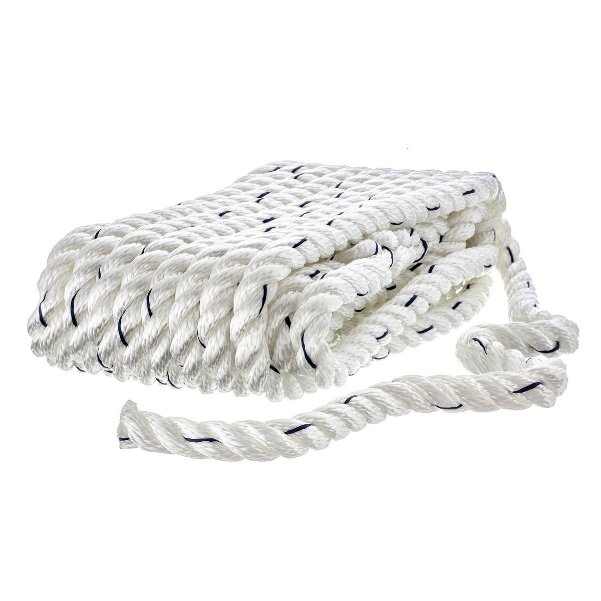 Seachoice Premium 3-Strand Twisted Nylon Dock Line With Tracer, White w/Blue Tracer, 1/2-Inch x 25 Feet, 10-Inch Eye Splice -Modern Boat Sales & Service