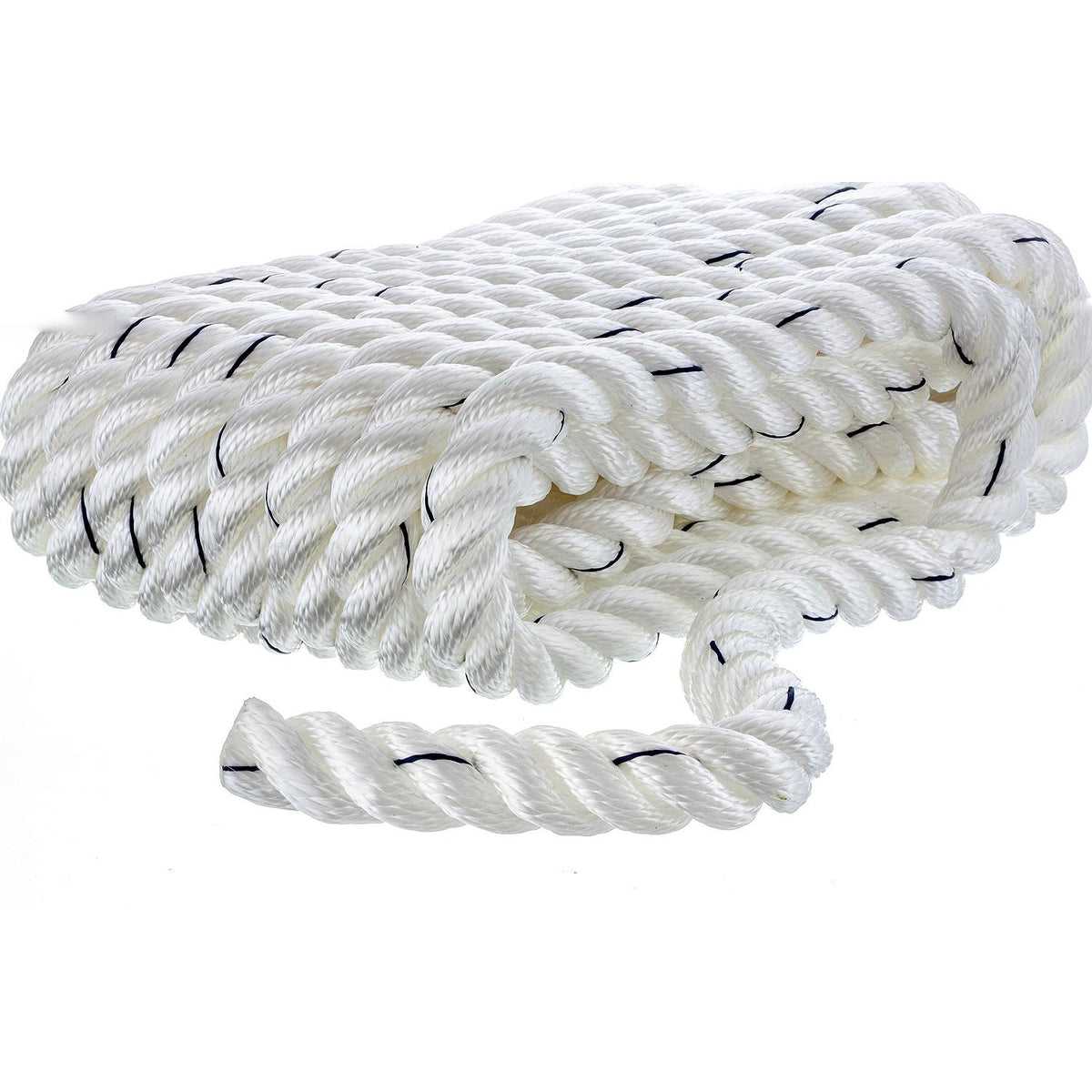 Seachoice Premium 3-Strand Twisted Nylon Dock Line With Tracer, White w/Blue Tracer, 3/4-Inch x 25 Feet, 18-Inch Eye Splice -Modern Boat Sales & Service