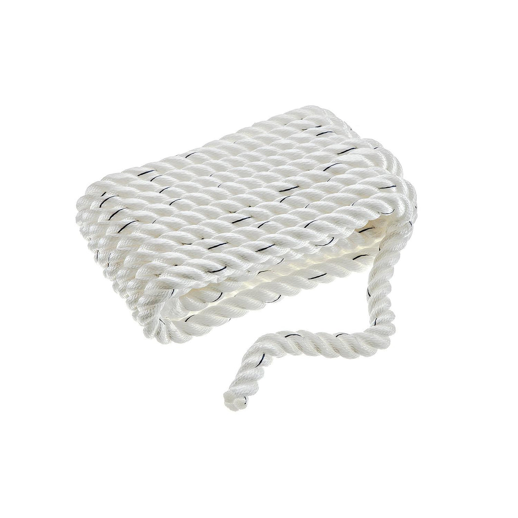 Seachoice Premium 3-Strand Twisted Nylon Dock Line With Tracer, White w/Blue Tracer, 3/4-Inch x 25 Feet, 18-Inch Eye Splice Default Title -Modern Boat Sales & Service
