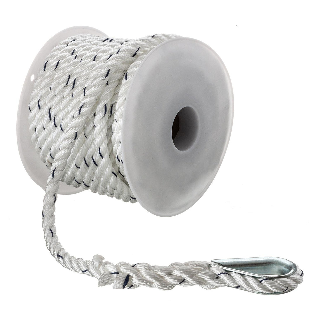 Seachoice 47691 Boat Anchor Line Rope, 3-Strand Twisted, Nylon, White/Blue, 3/8 in. X 50 Ft. Default Title -Modern Boat Sales & Service