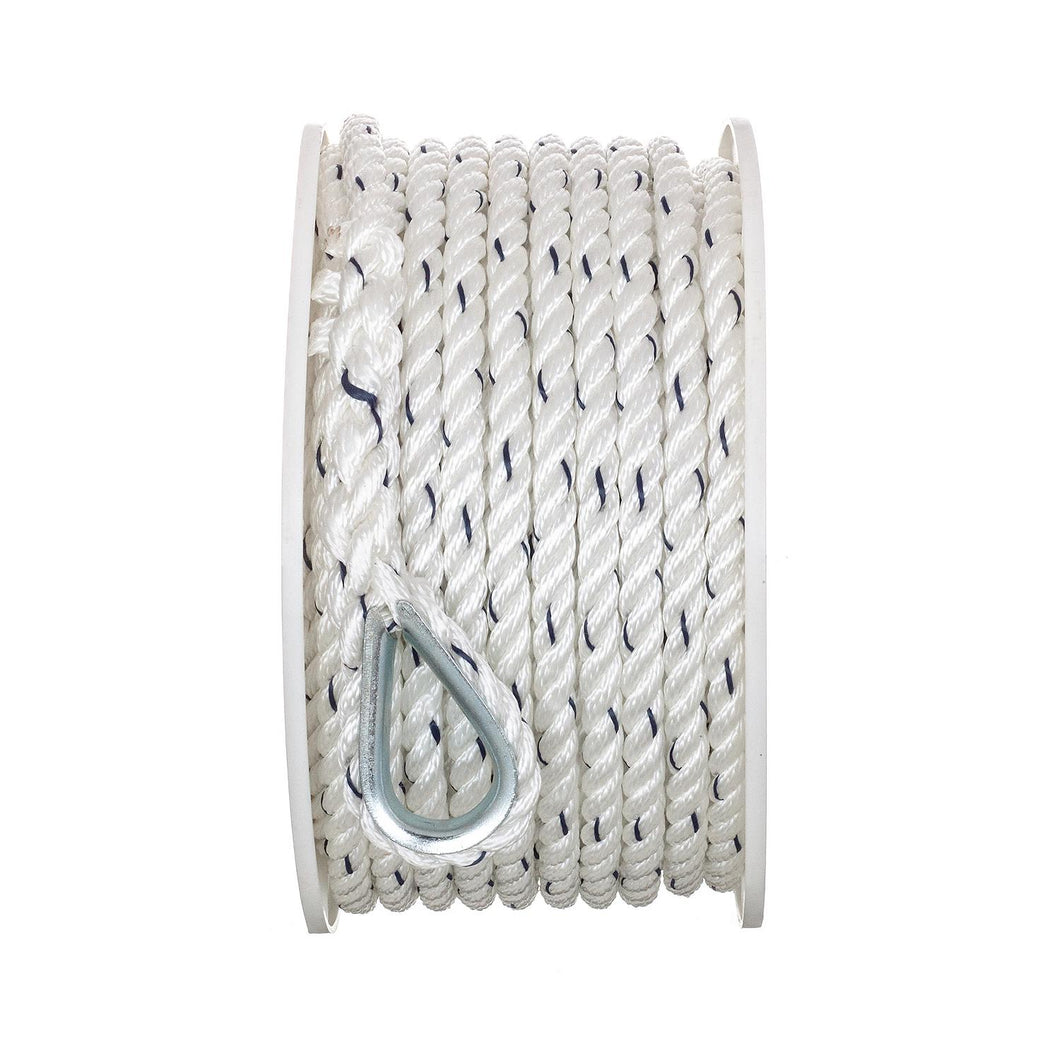 Seachoice 47711 Boat Anchor Line Rope, 3-Strand Twisted, Nylon, White/Blue, 3/8 in. X 100 Ft. Default Title -Modern Boat Sales & Service