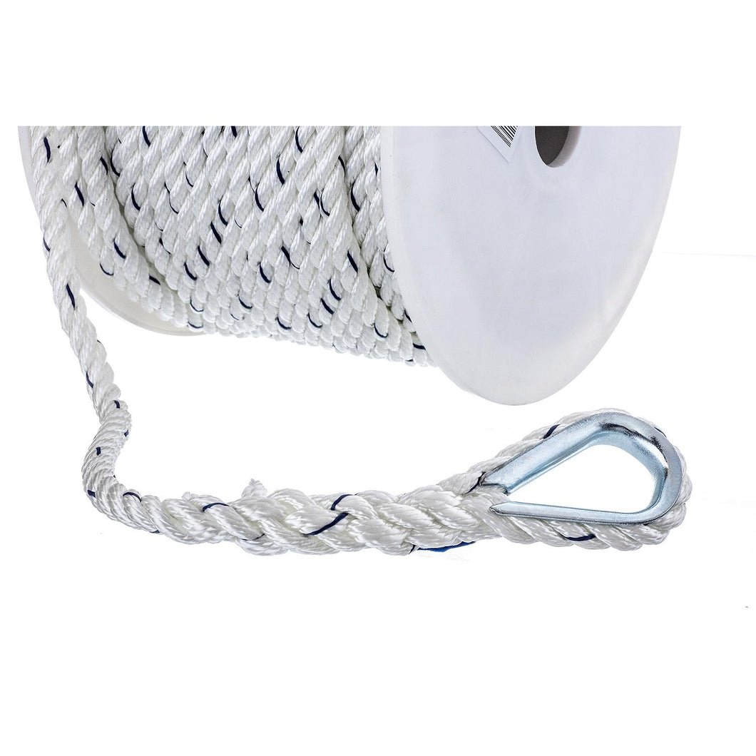 Seachoice 47721 Boat Anchor Line Rope, 3-Strand Twisted, Nylon, White/Blue, 3/8 in. X 150 Ft. Default Title -Modern Boat Sales & Service