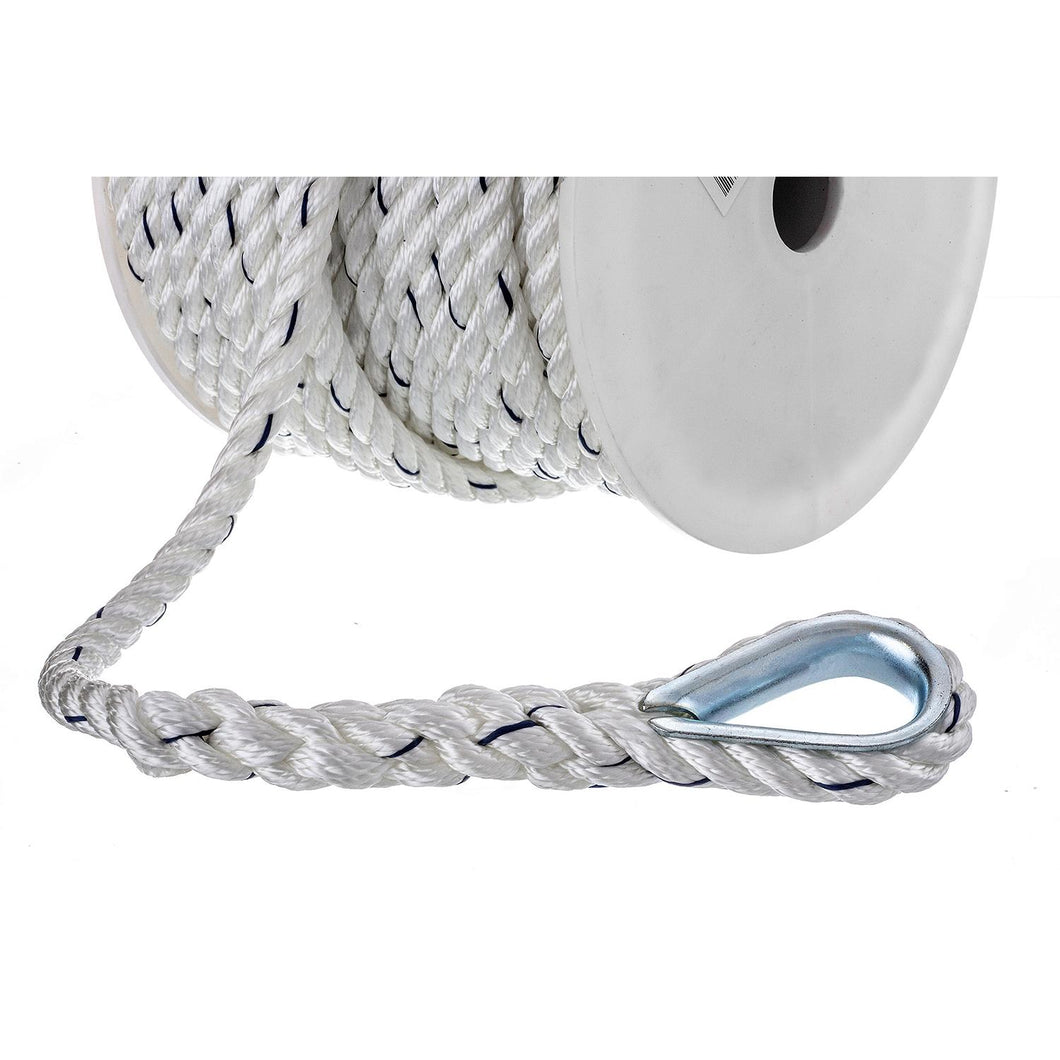 Seachoice 47731 Boat Anchor Line Rope, 3-Strand Twisted, Nylon, White/Blue, 1/2 in. X 100 Ft. Default Title -Modern Boat Sales & Service