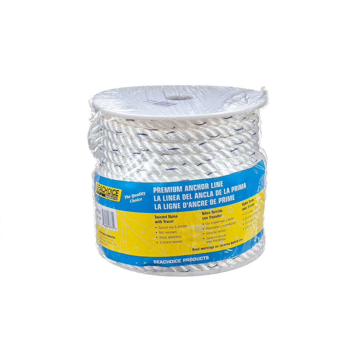 Seachoice 47731 Boat Anchor Line Rope, 3-Strand Twisted, Nylon, White/Blue, 1/2 in. X 100 Ft. -Modern Boat Sales & Service