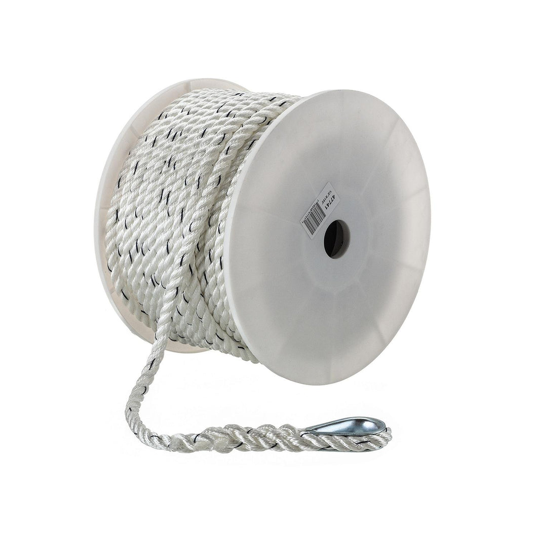Seachoice 47741 Boat Anchor Line Rope, 3-Strand Twisted, Nylon, White/Blue, 1/2 in. X 150 Ft. Default Title -Modern Boat Sales & Service