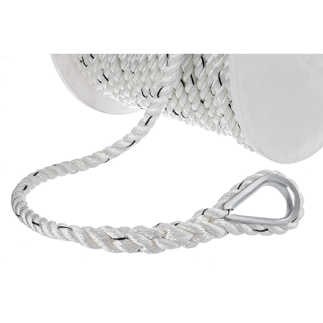 Seachoice 47751 Boat Anchor Line Rope, 3-Strand Twisted, Nylon, White/Blue, 1/2 in. X 200 Ft. Default Title -Modern Boat Sales & Service