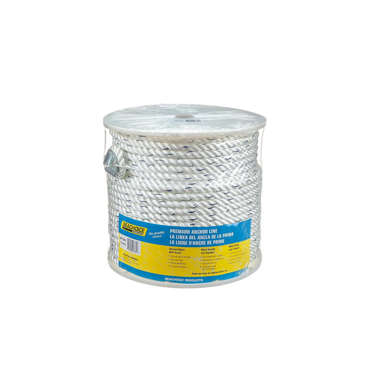 Seachoice 47781 Boat Anchor Line Rope, 3-Strand Twisted, Nylon, White/Blue, 1/2 in. X 250 Ft. Default Title -Modern Boat Sales & Service