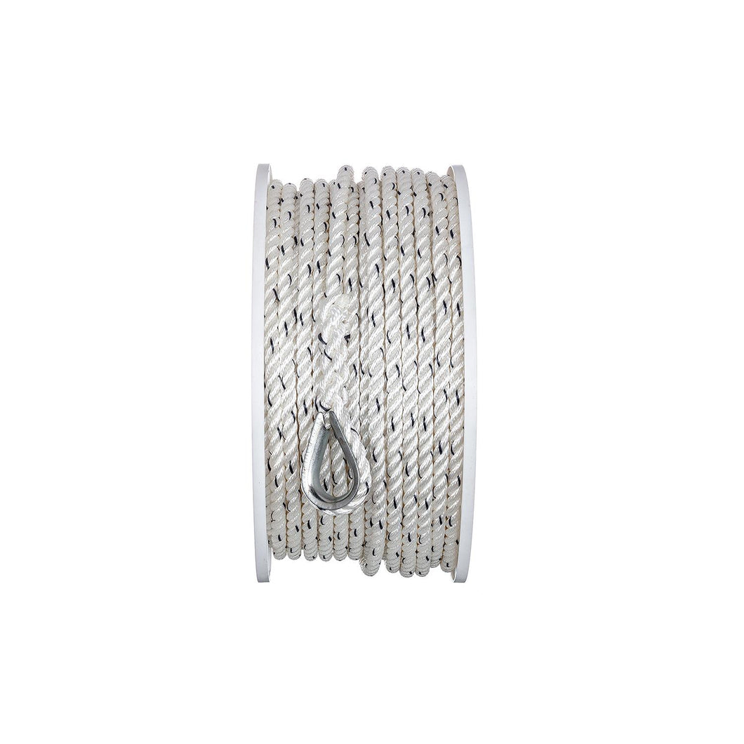 Seachoice 47911 Boat Anchor Line Rope, 3-Strand Twisted, Nylon, White/Blue, 3/8 in. X 200 Ft. Default Title -Modern Boat Sales & Service