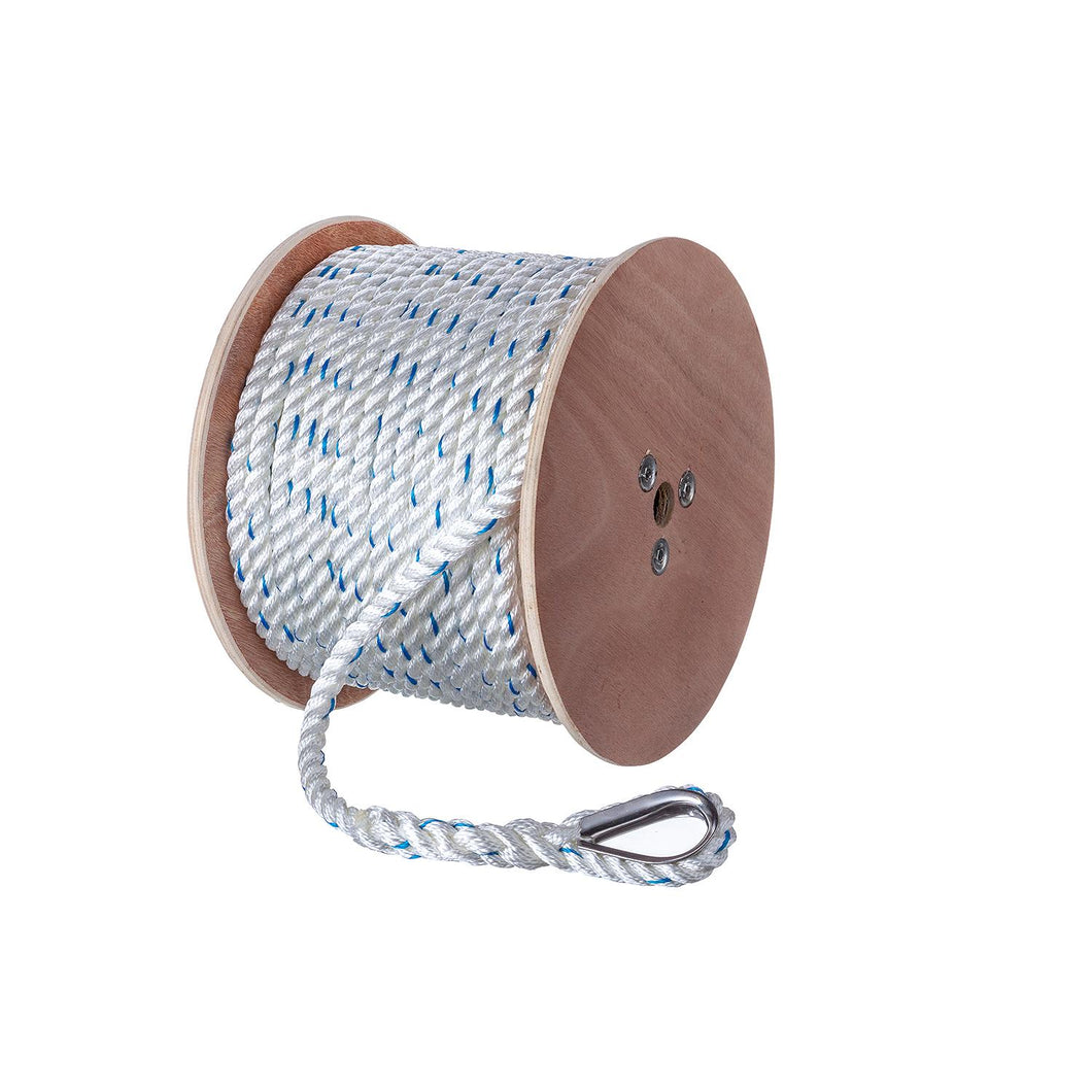 Seachoice 47931 Boat Anchor Line Rope, 3-Strand Twisted, Nylon, White/Blue, 5/8 in. X 250 Ft. Default Title -Modern Boat Sales & Service