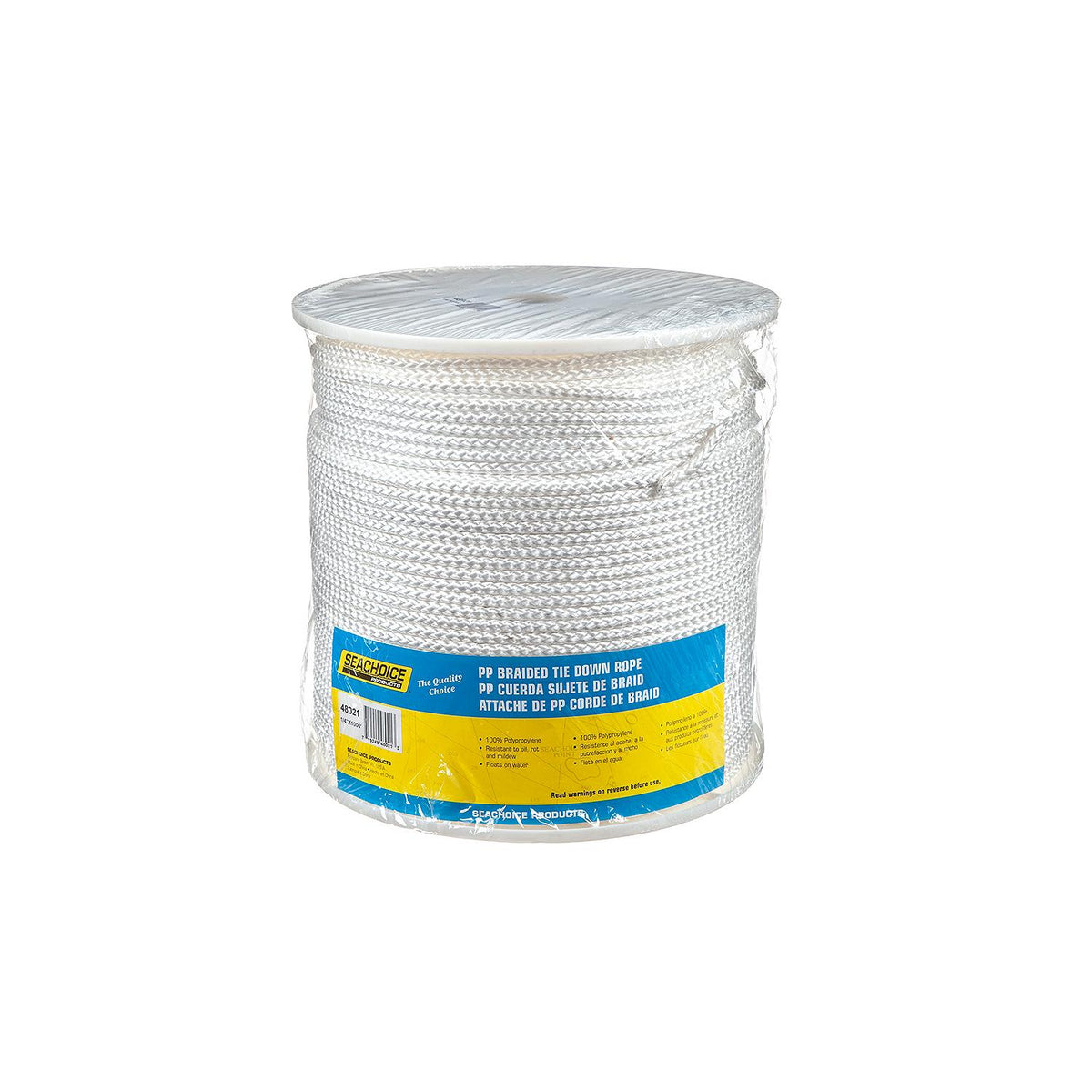 Seachoice Boat Tie Down Cord, White, 1/4 in. X 1,000 Ft., 1000 Lbs. Tensile Strength, 8-Strand Braided Polypropylene -Modern Boat Sales & Service