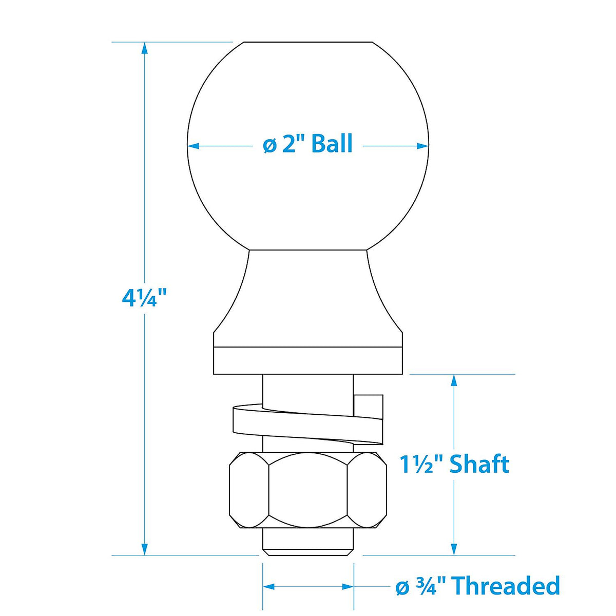 Seachoice SEA Class II Trailer Hitch Ball, 2 In. Ball, 3/4 X 1-1/2 In. Shank, Chrome Finish Default Title -Modern Boat Sales & Service