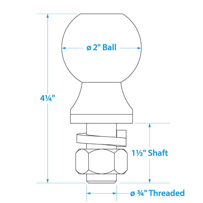 Seachoice SEA Class II Trailer Hitch Ball, 2 In. Ball, 3/4 X 1-1/2 In. Shank, Chrome Finish Default Title -Modern Boat Sales & Service