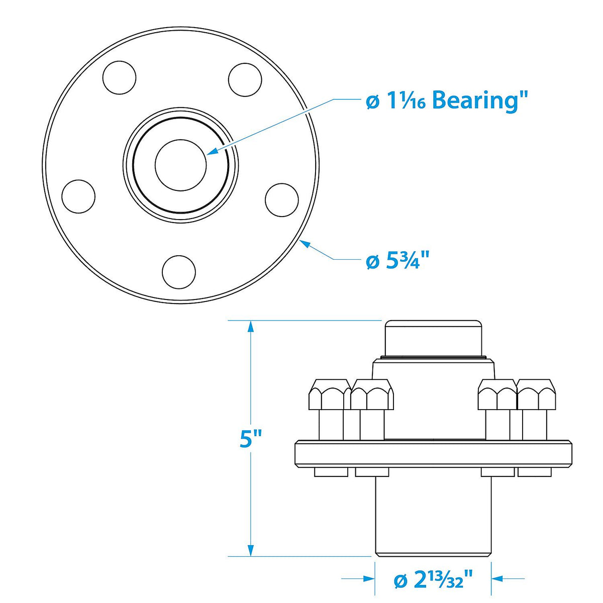 Seachoice 53061 Trailer Wheel Hub, 1.25 in. Axle, 5 Lug, Galvanized, Pregreased Default Title -Modern Boat Sales & Service