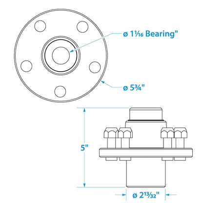 Seachoice 53061 Trailer Wheel Hub, 1.25 in. Axle, 5 Lug, Galvanized, Pregreased Default Title -Modern Boat Sales & Service