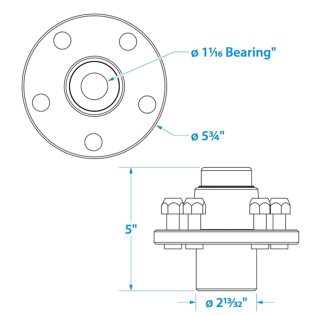Seachoice 53061 Trailer Wheel Hub, 1.25 in. Axle, 5 Lug, Galvanized, Pregreased Default Title -Modern Boat Sales & Service