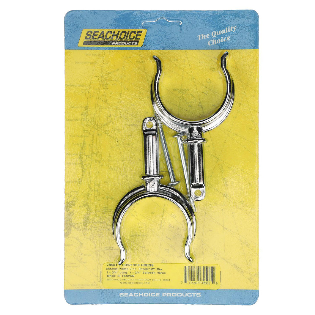 Seachoice Top-Mount Rowlock Horns Set, Chrome-Plated Zinc, Includes 2 Rowlocks w/ Locking Pins Default Title -Modern Boat Sales & Service