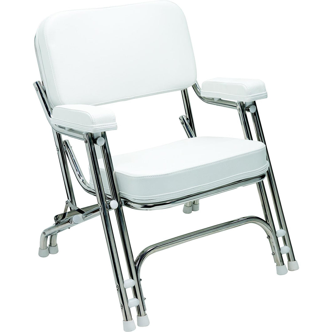 Seachoice 78513 Folding Deck Chair, Stainless Steel, White -Modern Boat Sales & Service