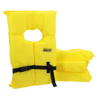 Seachoice Life Vest, Type II Personal Flotation Device, Yellow, Adult, 4-Pack w/ Bag -Modern Boat Sales & Service