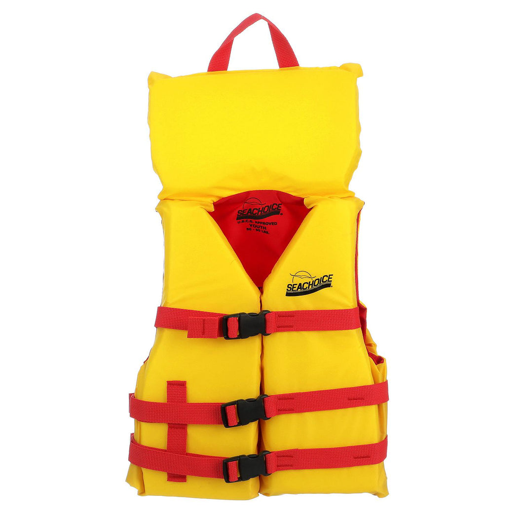 Seachoice 86120 Type II Deluxe Adjustable Boat Vest w/ Grab Handle, Bright Yellow and Red, Youth, 50-90 Lbs. Default Title -Modern Boat Sales & Service