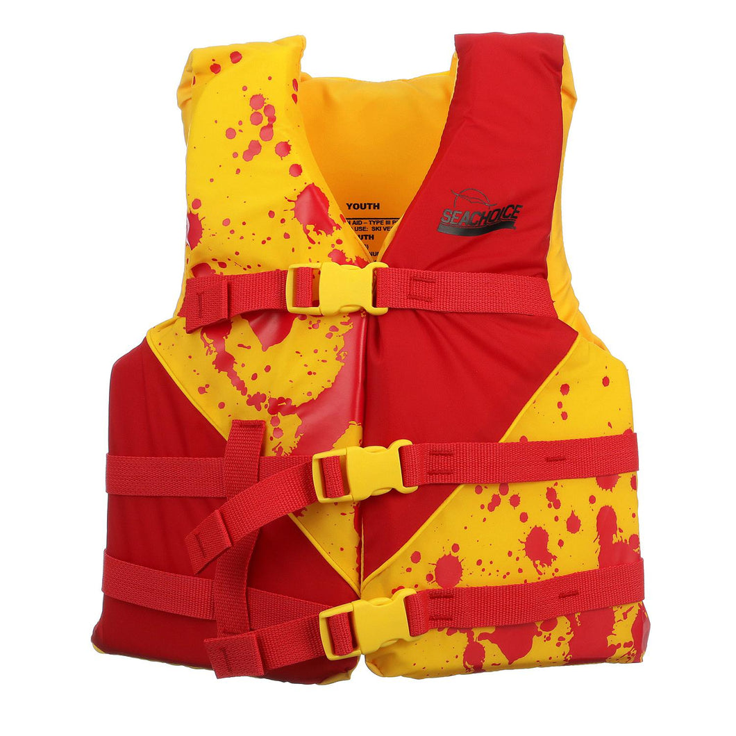 Seachoice Level 70 Life Jacket, Deluxe Adjustable Boat Vest, Bright Yellow and Red, Youth, 55-88 Lbs. Default Title -Modern Boat Sales & Service