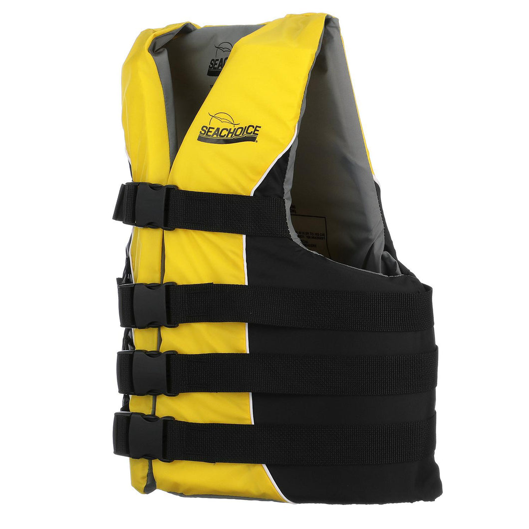 Seachoice 86410 Level 70 Life Jacket, Deluxe Adjustable 4-Belt Ski Vest, Yellow and Black, Size S/M: 32-40 in. Chest Default Title -Modern Boat Sales & Service