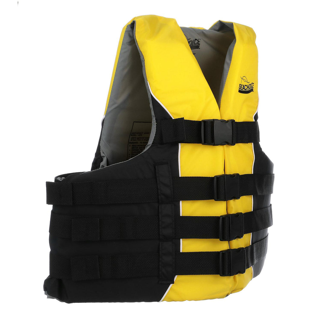 Seachoice 86420 Level 70 Life Jacket, Deluxe Adjustable 4-Belt Ski Vest, Yellow and Black, Size L/XL, 40-52 in. Chest Default Title -Modern Boat Sales & Service