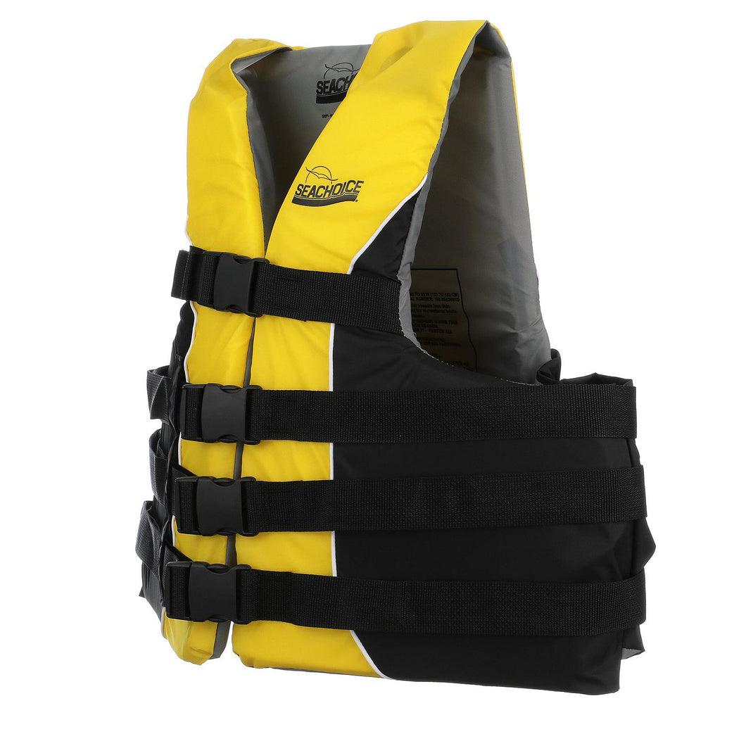 Seachoice 86430 Level 70 Life Jacket, Deluxe Adjustable 4-Belt Ski Vest, Yellow and Black, Size XXL/XXXL, 50-60 in. Chest Default Title -Modern Boat Sales & Service