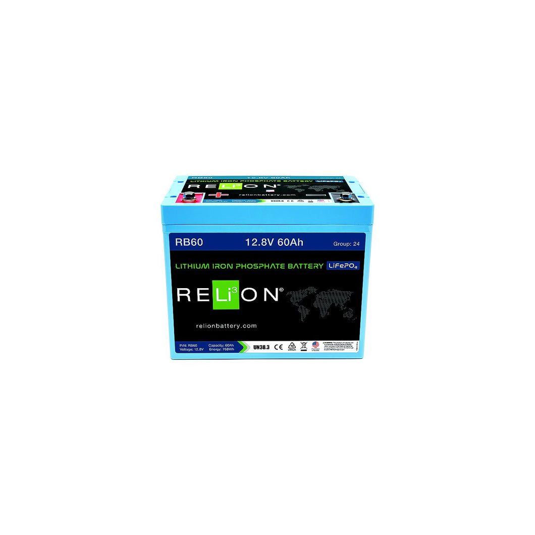 RELiON RB60 LiFePO4 Lithium Iron Phosphate 12V Battery, Group 24 -Modern Boat Sales & Service