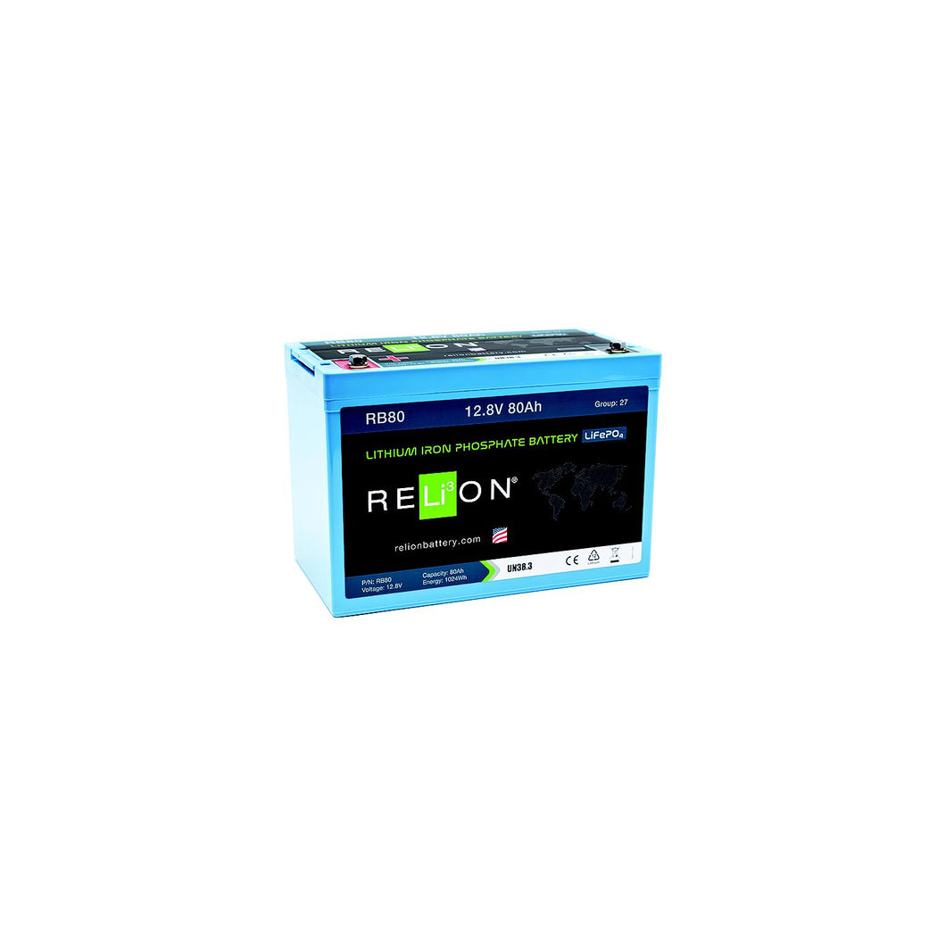 RELiON RB80 LiFePO4 Lithium Iron Phosphate 12V Battery, Group 27 -Modern Boat Sales & Service
