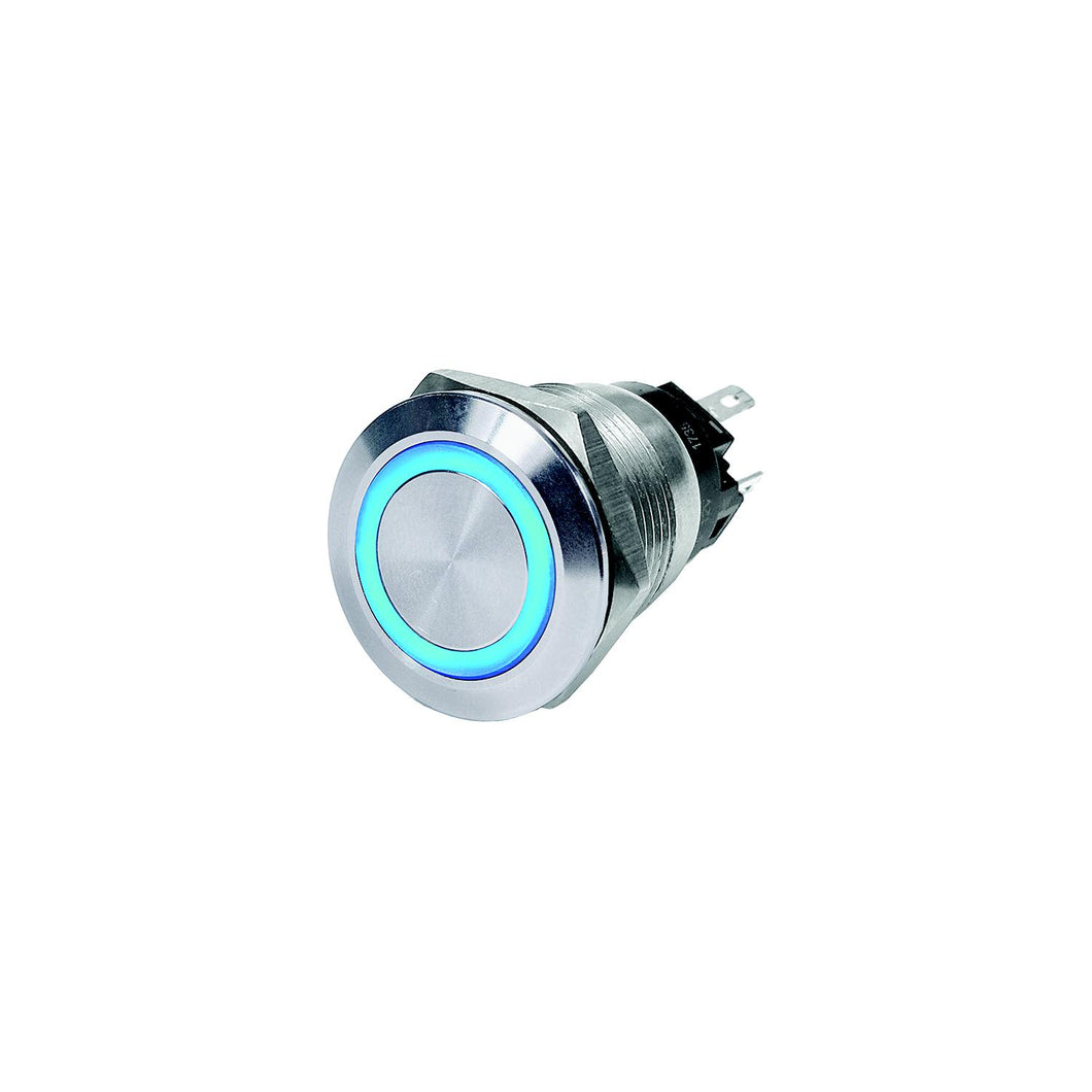 Blue Sea 4161 Push Button LED Ring Switch, Blue, Off-(On) -Modern Boat Sales & Service