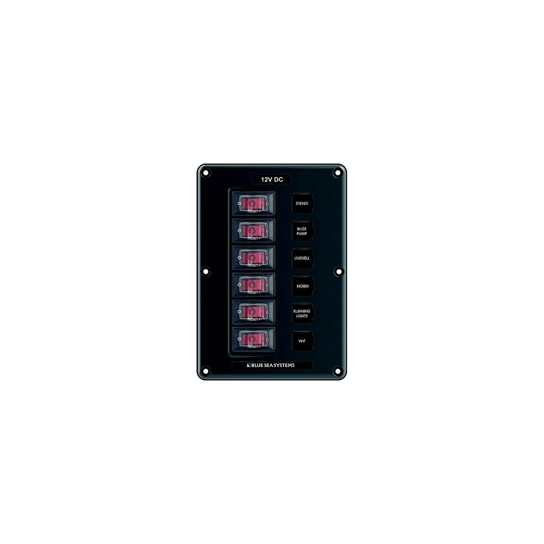 Blue Sea 4322 Water-Resistant Circuit Breaker Switch Panel, 6 Position -Modern Boat Sales & Service
