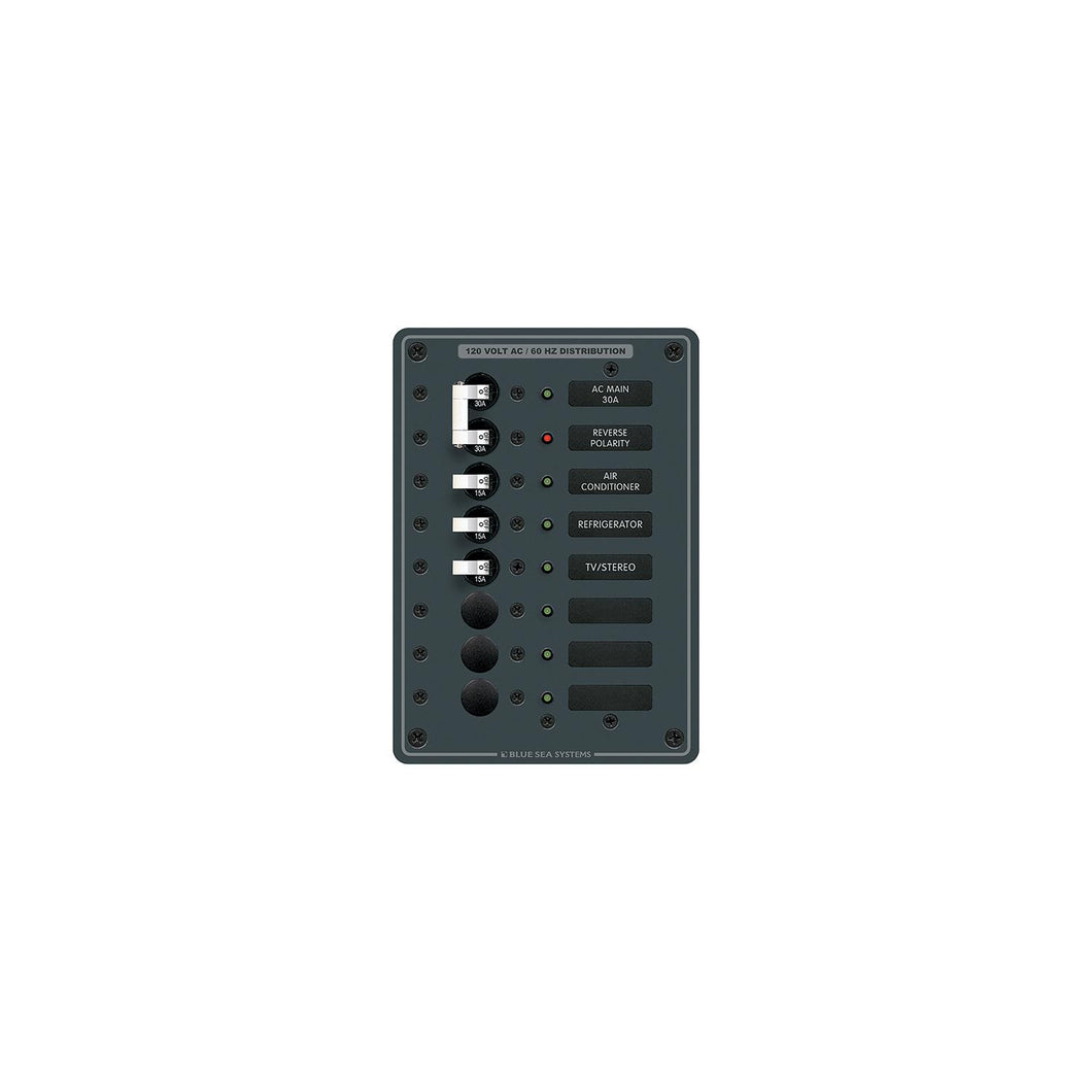 Blue Sea Systems 8027 Traditional Metal Circuit Breaker Panel - AC Main + 6 Positions -Modern Boat Sales & Service
