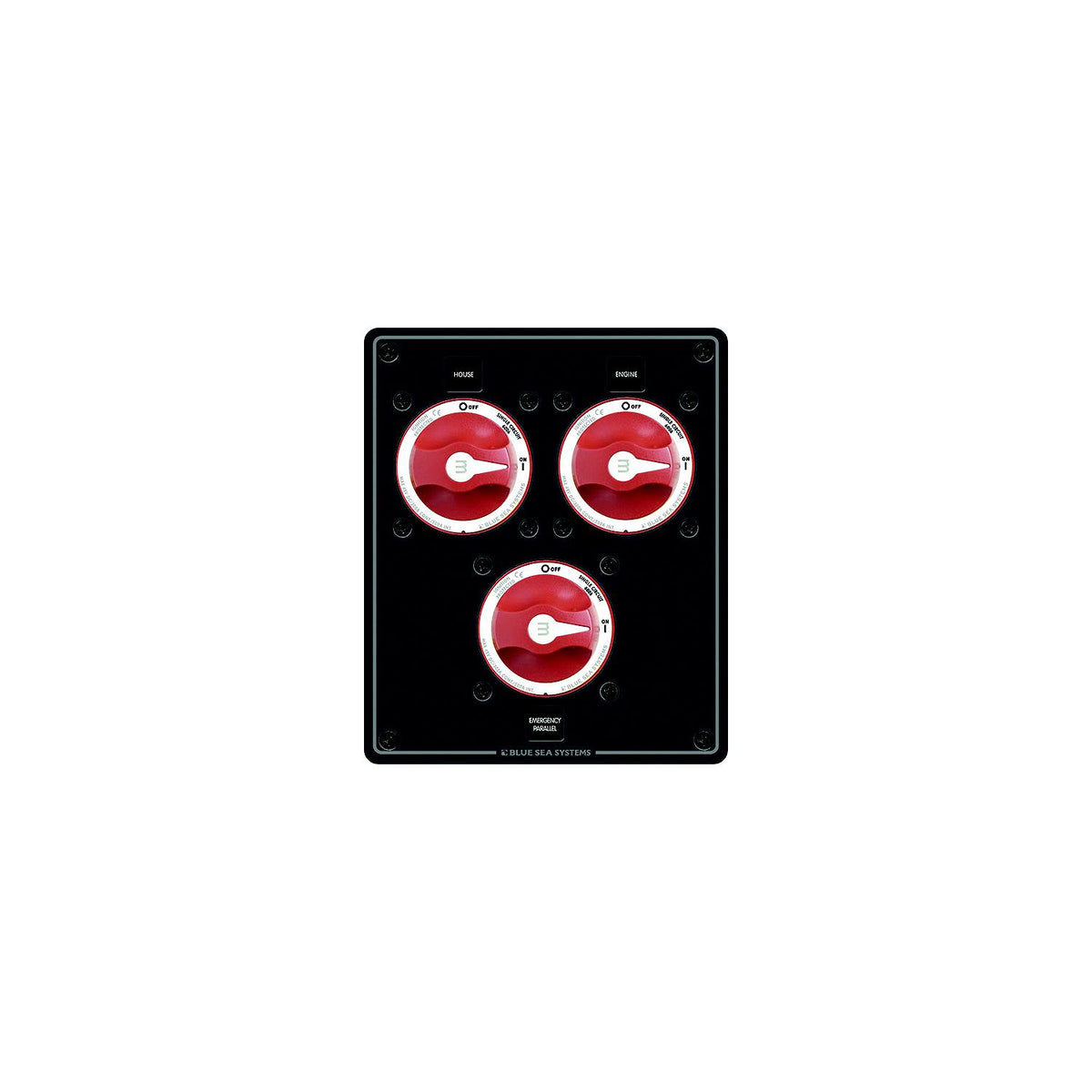Blue Sea Systems 8280 Traditional Metal Dual Bank Battery Management Panel, 3 Battery Switches -Modern Boat Sales & Service