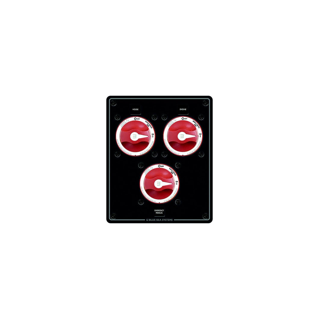 Blue Sea Systems 8280 Traditional Metal Dual Bank Battery Management Panel, 3 Battery Switches -Modern Boat Sales & Service
