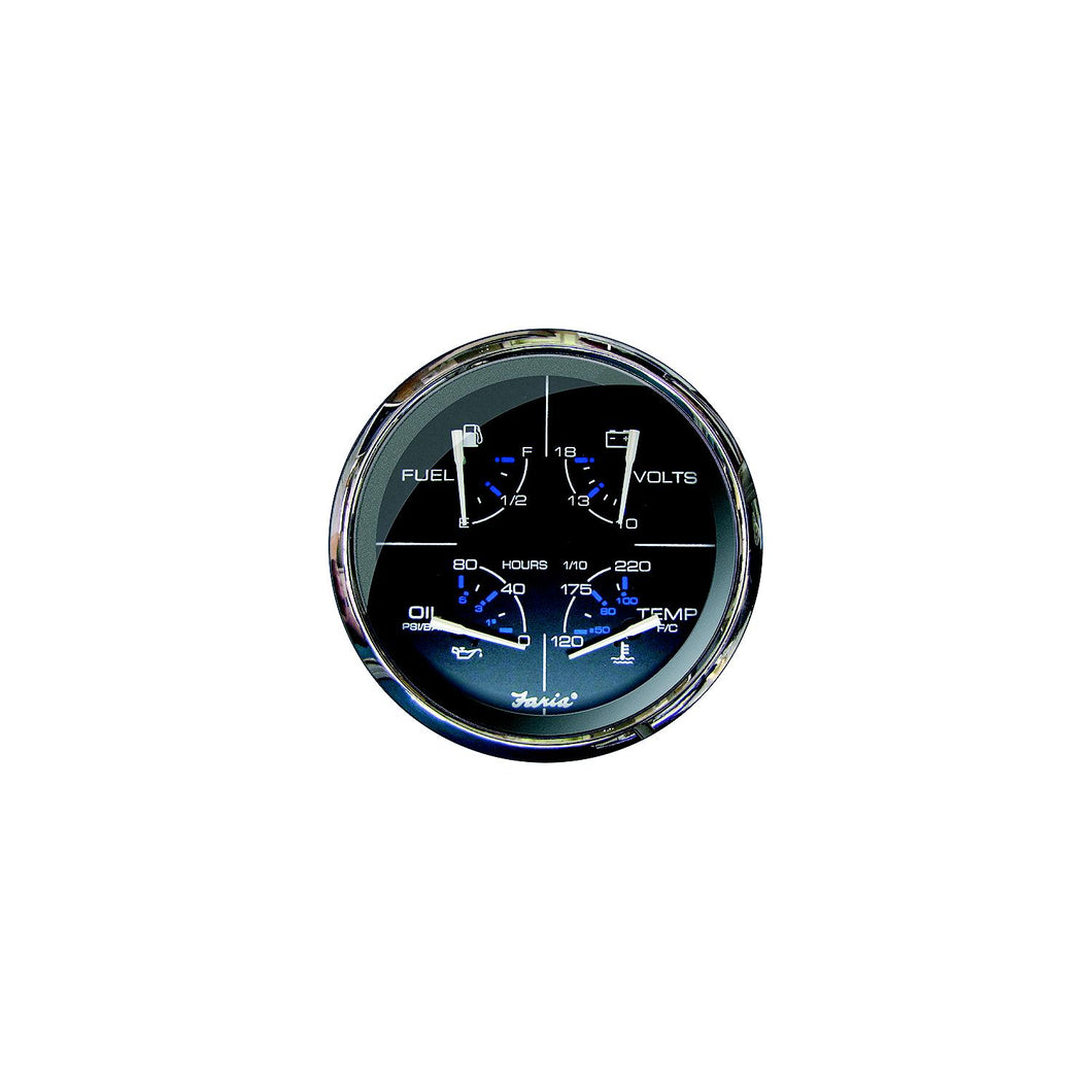 Faria F33762 Chesapeake Black Stainless Steel Multifunction: Fuel Level, Oil psi (80 Psi), Water Temp (120-220 F), Voltmeter (10-18 VDC) Default Title -Modern Boat Sales & Service