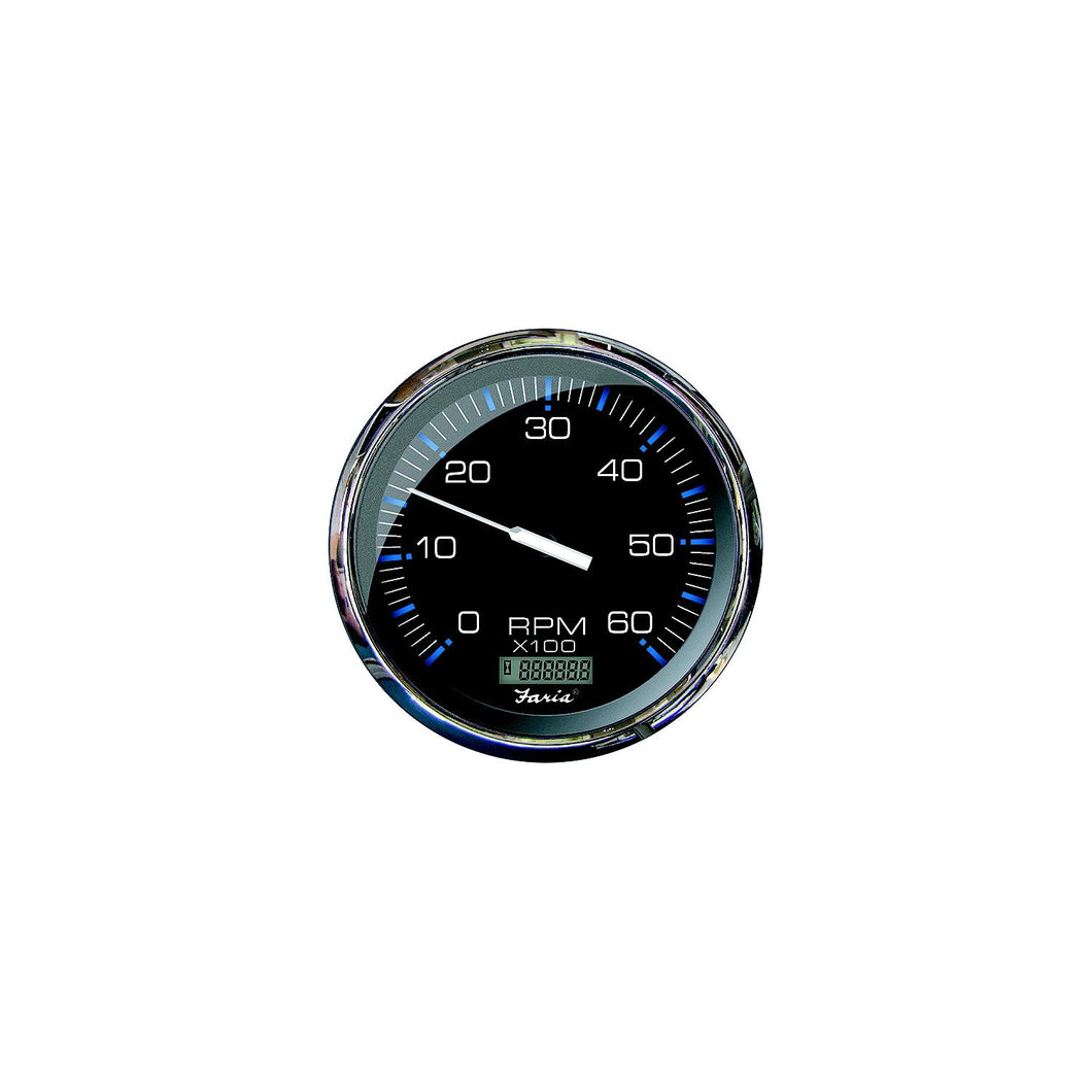 Faria F33763 Chesapeake Black Stainless Steel Tach/Hourmeter Gauge, 6000 RPM, Gas Inboard Default Title -Modern Boat Sales & Service