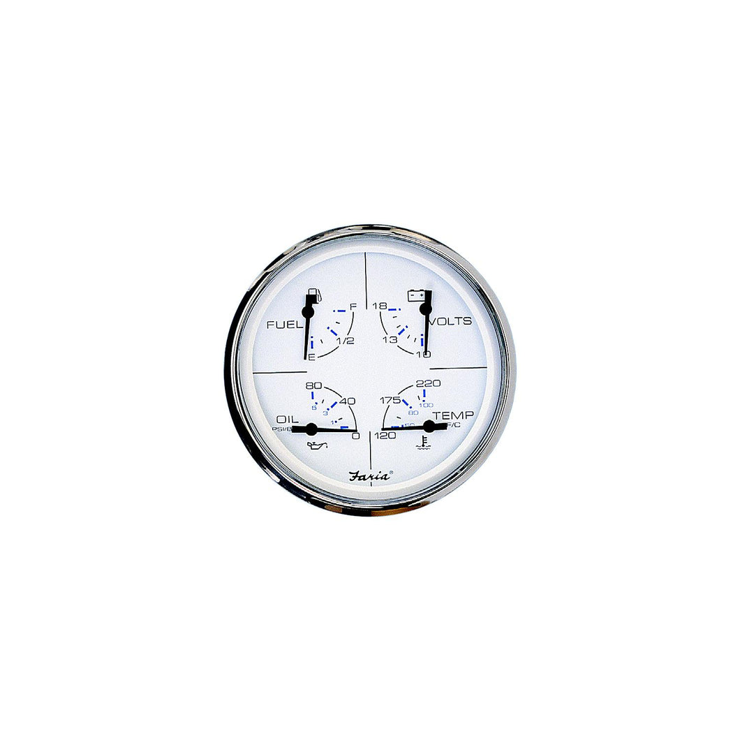 Faria F33864 Chesapeake White Stainless Steel Multifunction Gauge: Fuel Level, Oil psi, Water Temp, Voltmeter Default Title -Modern Boat Sales & Service