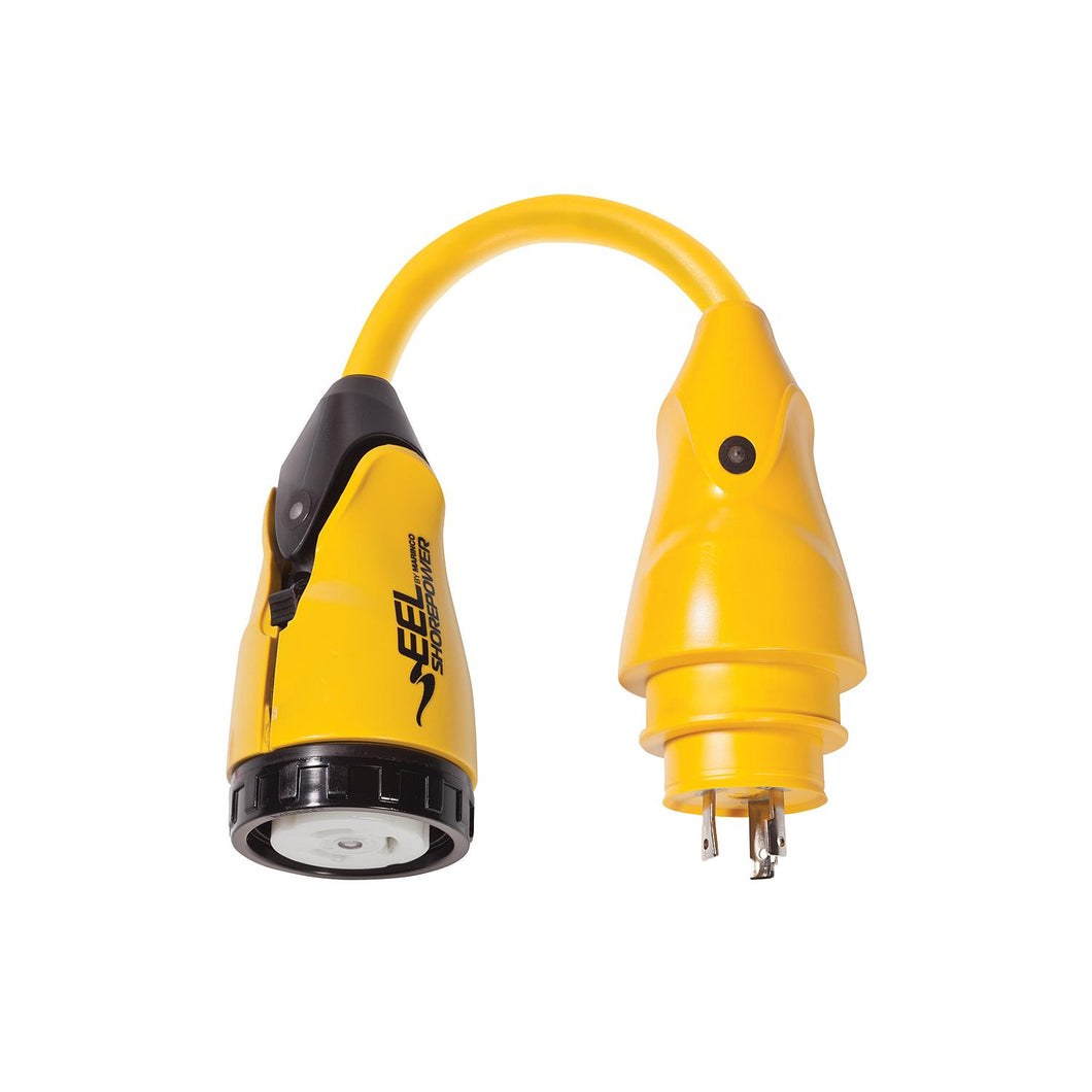 Marinco P30-503 EEL Pigtail Adapter Dock Side Male 30A 125V Locking to Boat Side Female 50A 125V Locking With Sealing Collar System Default Title -Modern Boat Sales & Service