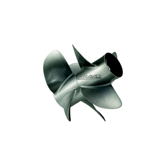8M0123404 Bravo Three 15.9" diameter X 21" pitch, 4-Blade Stainless Steel Propeller, Left Hand Rotation, Matte Finish -Modern Boat Sales & Service