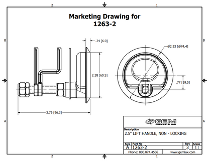 1263-2 "2.5" GEMLUX Lift Handle Non-Locking/I3