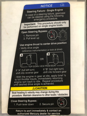 * 8M0185159 Mercury Marine DECAL STEER FAIL/Drawer #543 -Modern Boat Sales & Service