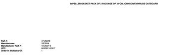 * 18-2557-9 SIERRA GASKET REPLACES OMC 324701 /75D -Modern Boat Sales & Service