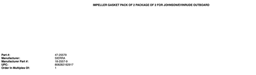 18-2557-9 SIERRA GASKET REPLACES OMC 324701 /75D