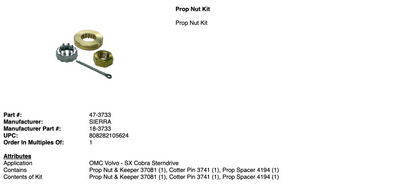 * 18-3733 SIERRA PROP NUT KIT/75D -Modern Boat Sales & Service